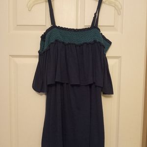Dark blue cold shoulder top